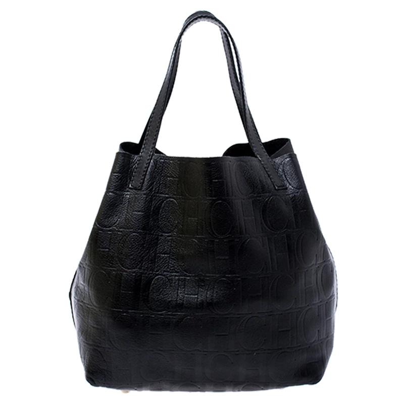 Carolina Herrera Black Monogram Leather Matryoshka Tote Women