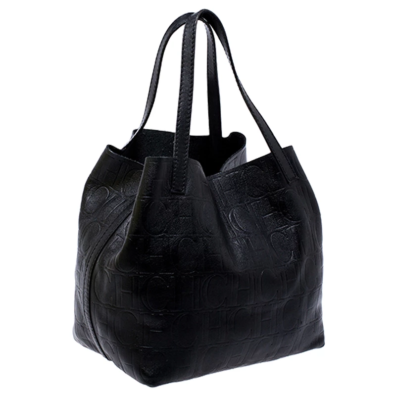 Carolina Herrera Black Monogram Leather Matryoshka Tote Women