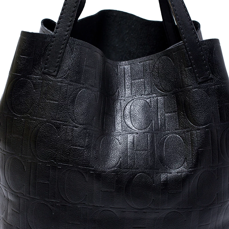 Carolina Herrera Black Monogram Leather Matryoshka Tote Women