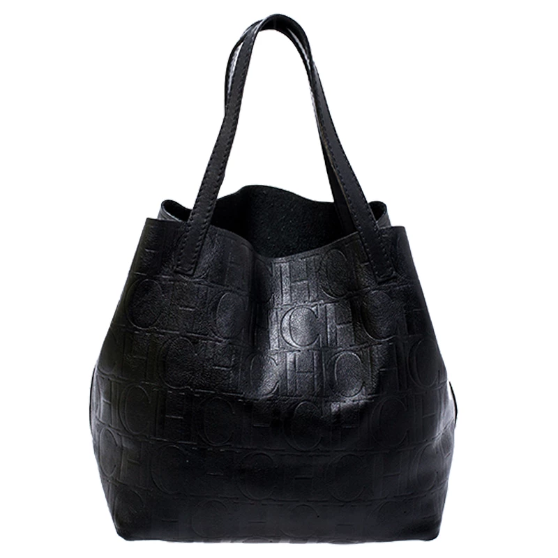 Carolina Herrera Black Monogram Leather Matryoshka Tote Women