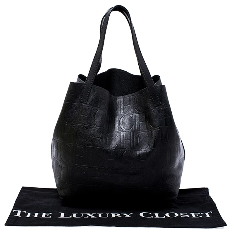 Carolina Herrera Black Monogram Leather Matryoshka Tote Women