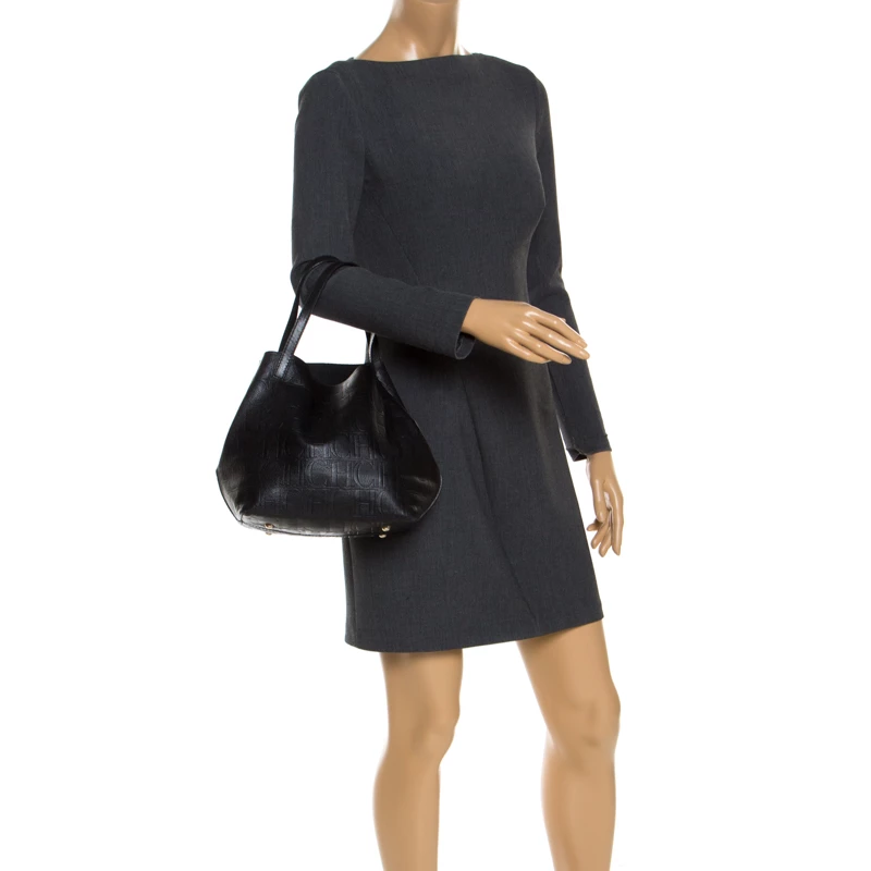 Carolina Herrera Black Monogram Leather Matryoshka Tote Women