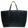 Carolina Herrera Navy Blue Monogram Leather Shopper Tote Women
