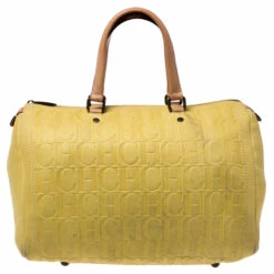 Carolina Herrera Yellow Leather Large Andy Boston Bag Women