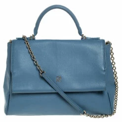 Carolina Herrera Blue Leather Minuetto Flap Top Handle Bag Women