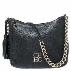 Carolina Herrera Black Leather Chain Tassel Shoulder Bag Women