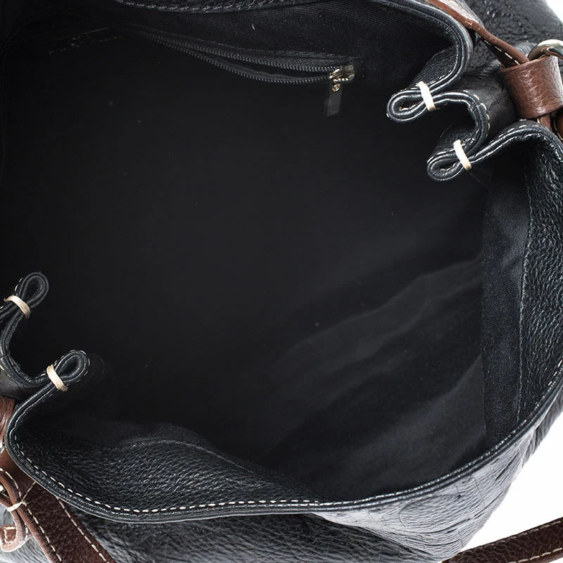 Carolina Herrera Black/Brown Monogram Embossed Leather Top Handle Bag Women