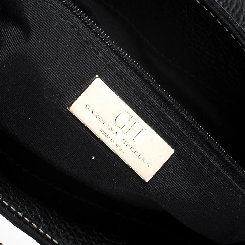 Carolina Herrera Black/Brown Monogram Embossed Leather Top Handle Bag Women