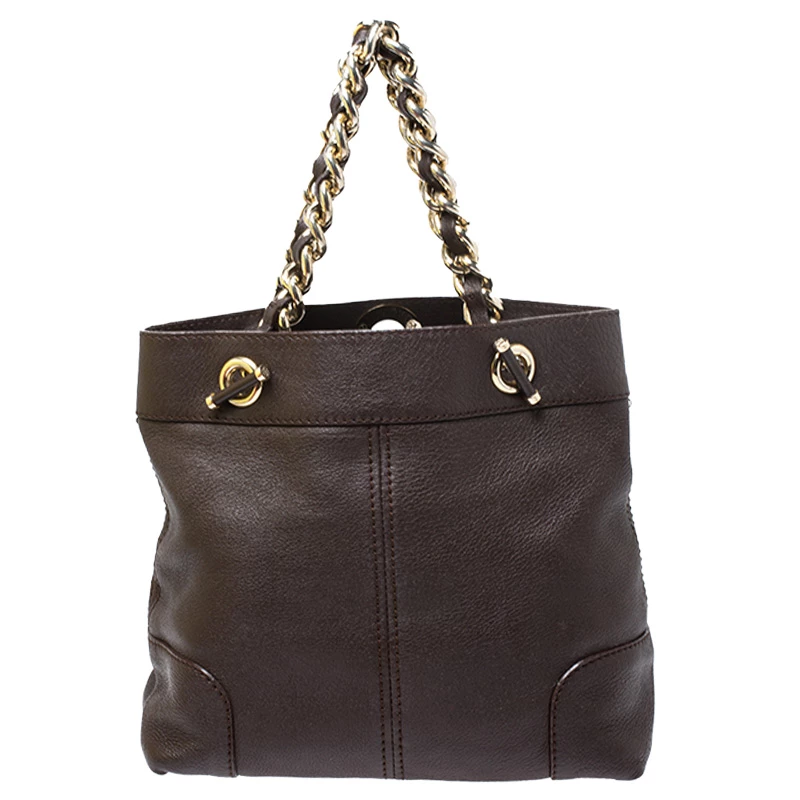Carolina Herrera Brown Leather Chain Handle Tote Bag Women