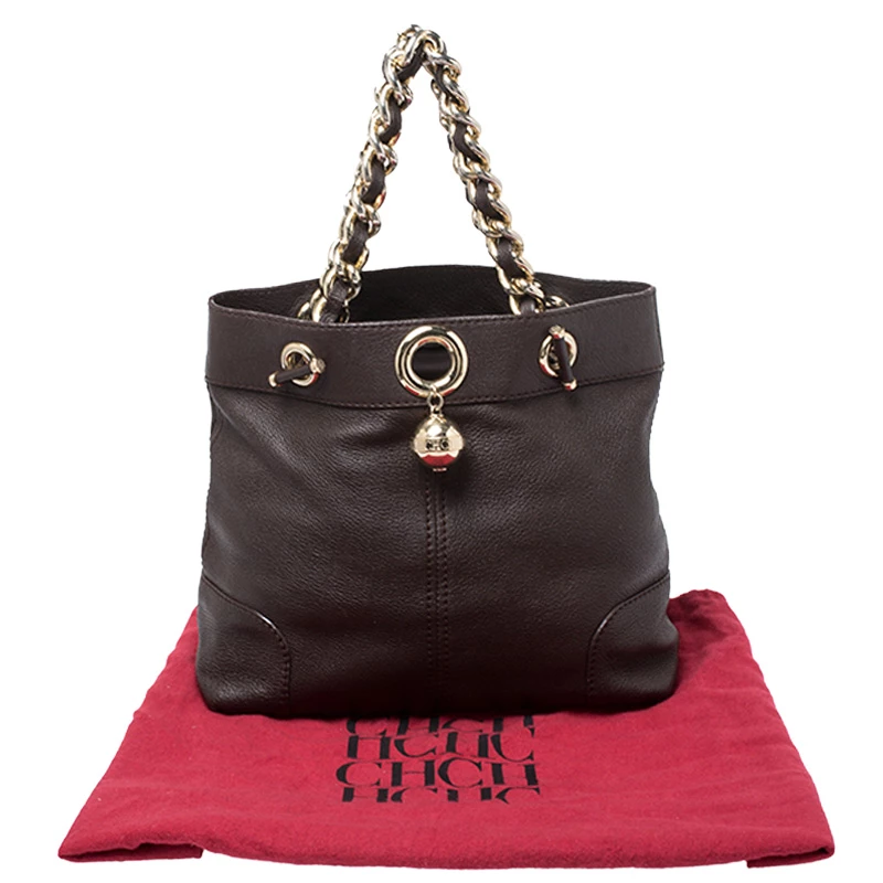 Carolina Herrera Brown Leather Chain Handle Tote Bag Women