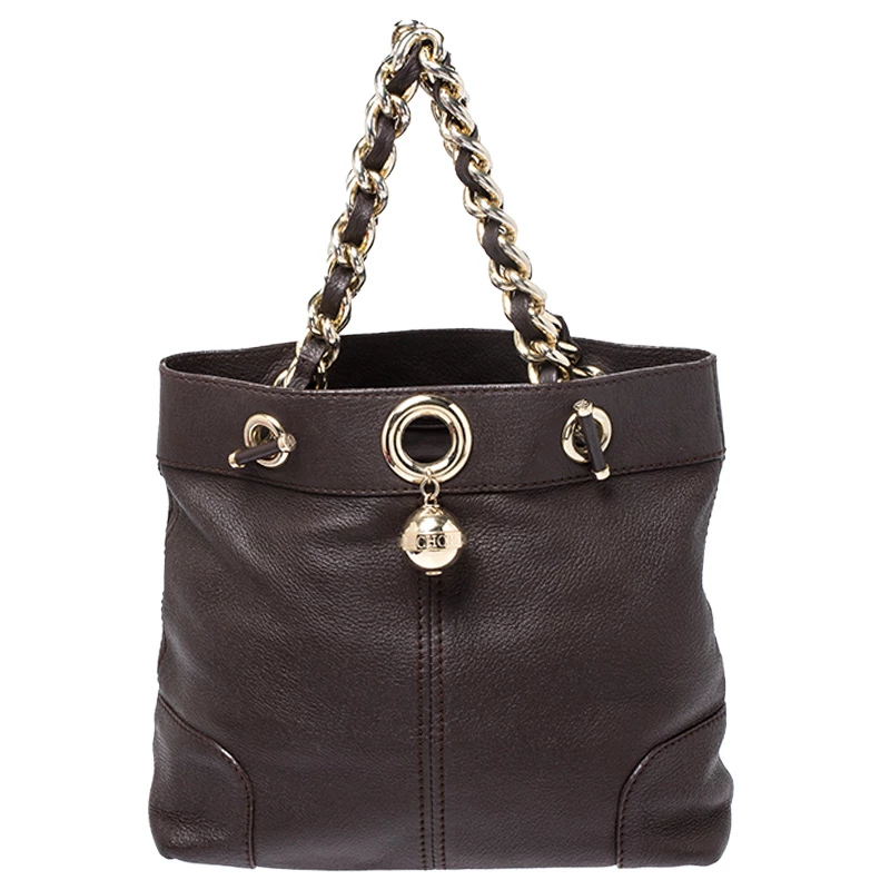 Carolina Herrera Brown Leather Chain Handle Tote Bag Women