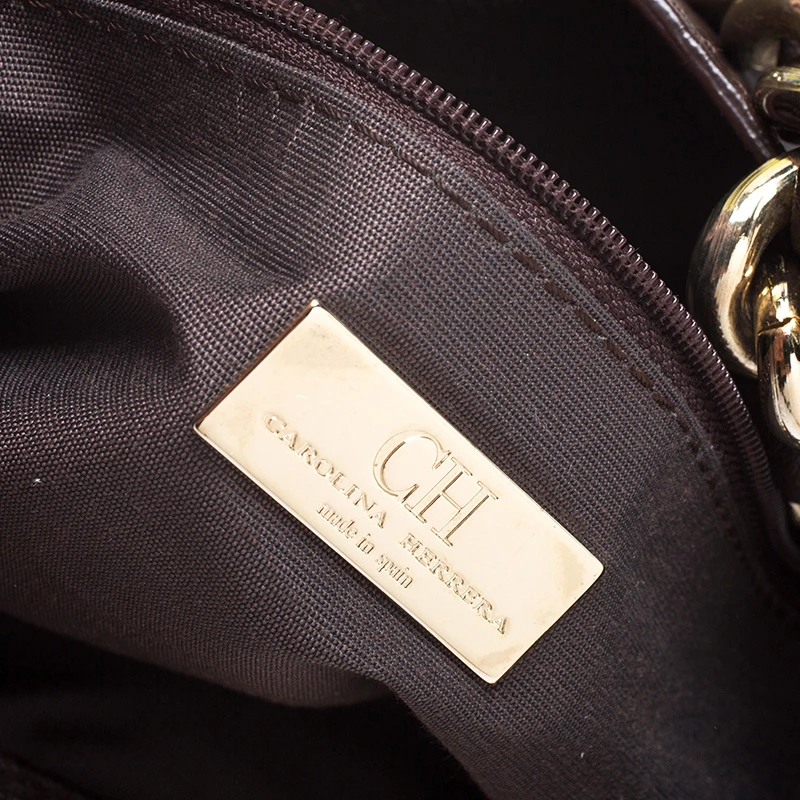 Carolina Herrera Brown Leather Chain Handle Tote Bag Women