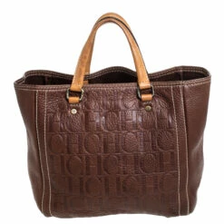 Carolina Herrera Brown Monogram Leather Andy Tote Women