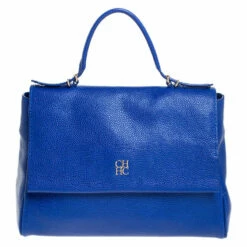 Carolina Herrera Blue Leather Minuetto Flap Top Handle Bag Women