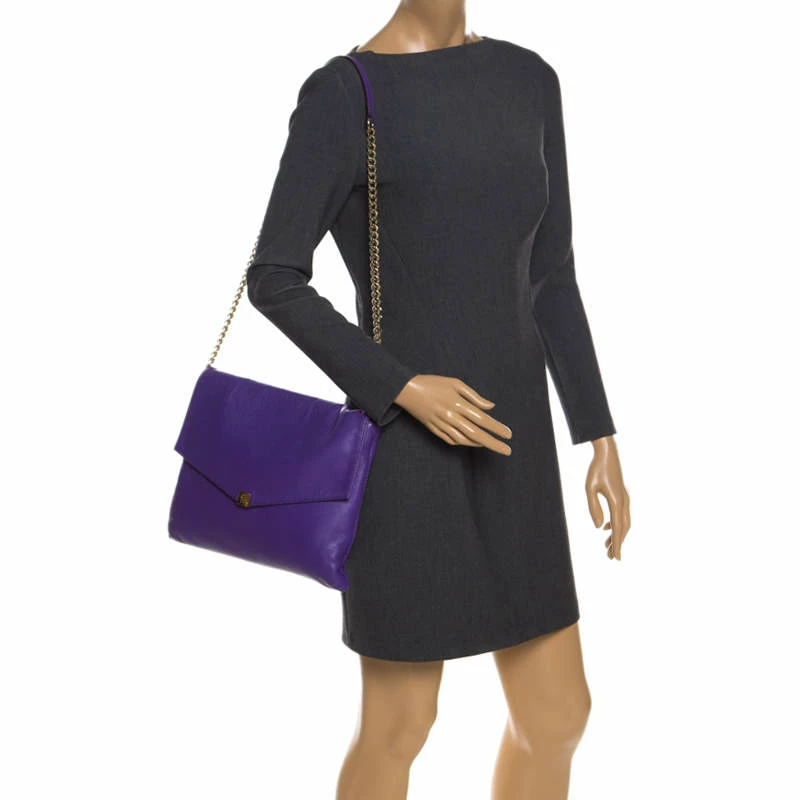 Carolina Herrera Purple Leather Flap Shoulder Bag Women