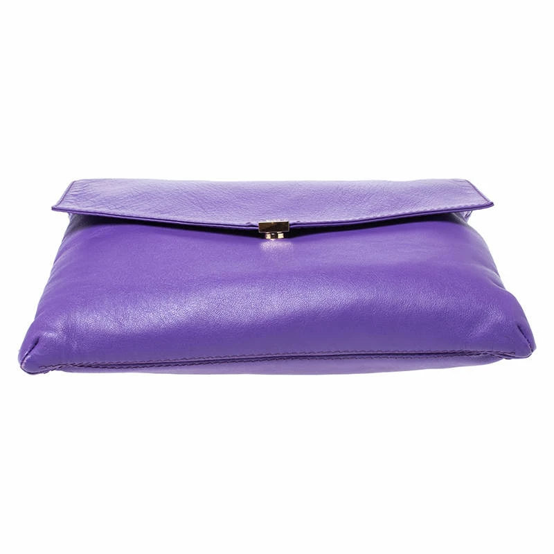 Carolina Herrera Purple Leather Flap Shoulder Bag Women