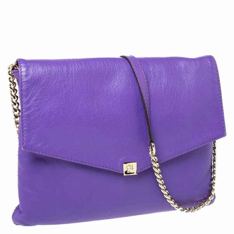 Carolina Herrera Purple Leather Flap Shoulder Bag Women