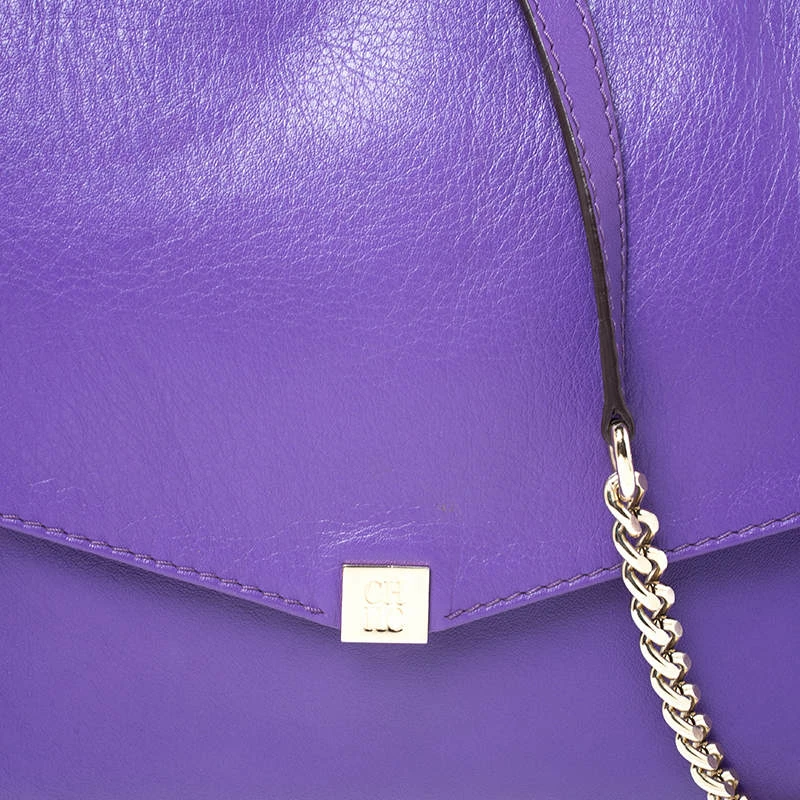 Carolina Herrera Purple Leather Flap Shoulder Bag Women