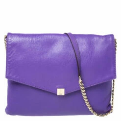 Carolina Herrera Purple Leather Flap Shoulder Bag Women