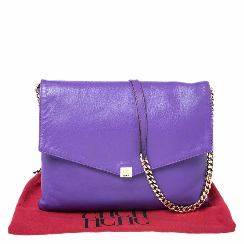 Carolina Herrera Purple Leather Flap Shoulder Bag Women