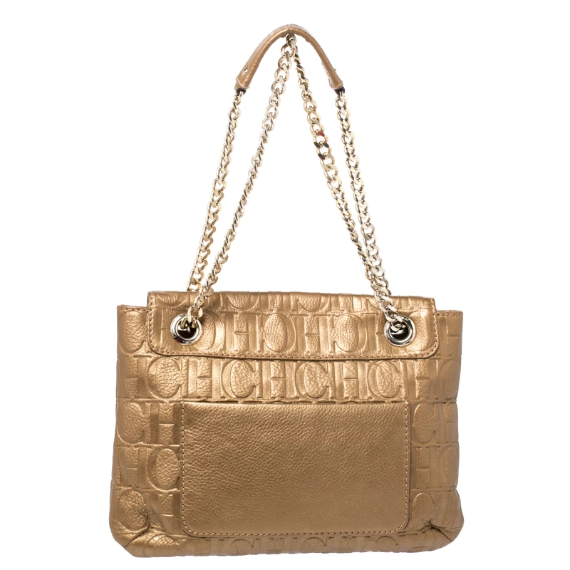 Carolina Herrera Bronze Monogram Leather Audrey Shoulder Bag Women - Brown