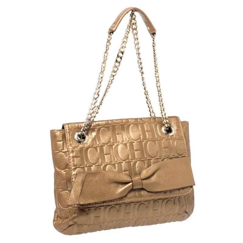 Carolina Herrera Bronze Monogram Leather Audrey Shoulder Bag Women - Brown