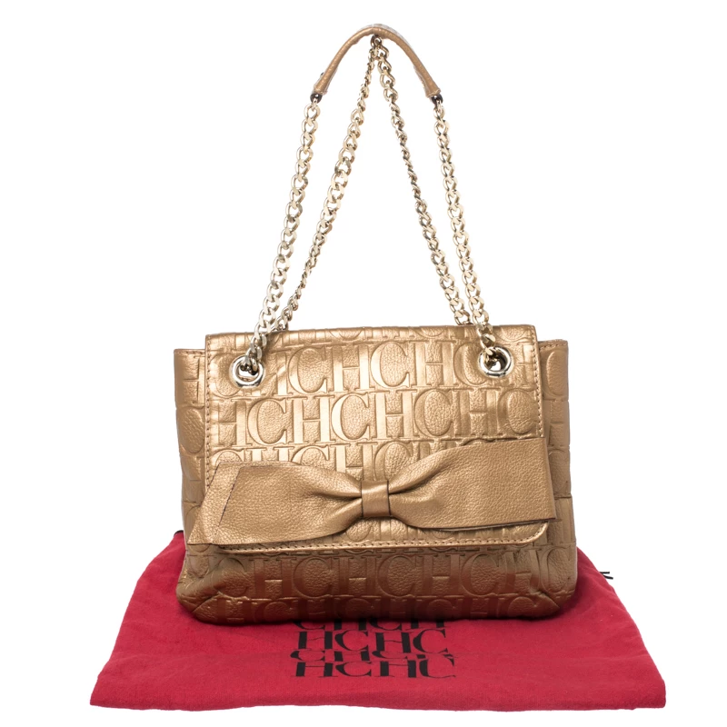 Carolina Herrera Bronze Monogram Leather Audrey Shoulder Bag Women - Brown