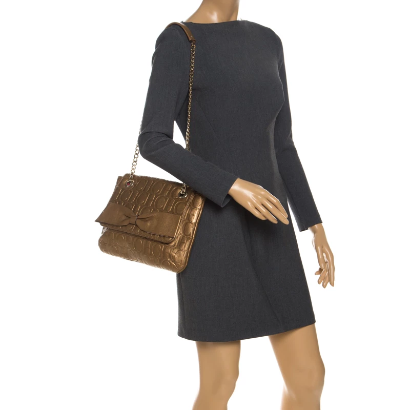 Carolina Herrera Bronze Monogram Leather Audrey Shoulder Bag Women - Brown