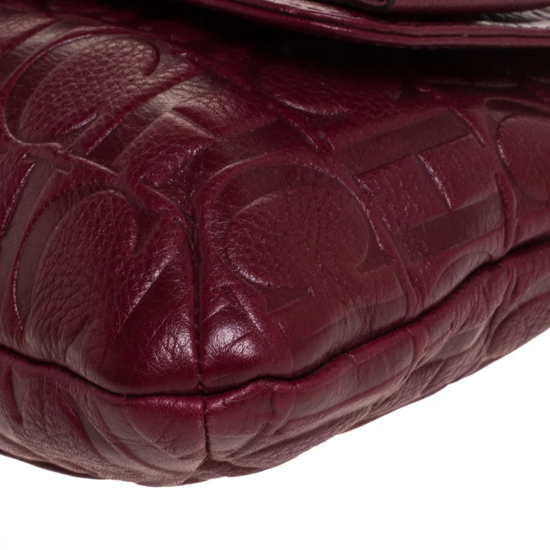 Carolina Herrera Burgundy Monogram Leather Audrey Shoulder Bag Women