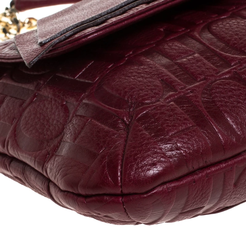 Carolina Herrera Burgundy Monogram Leather Audrey Shoulder Bag Women