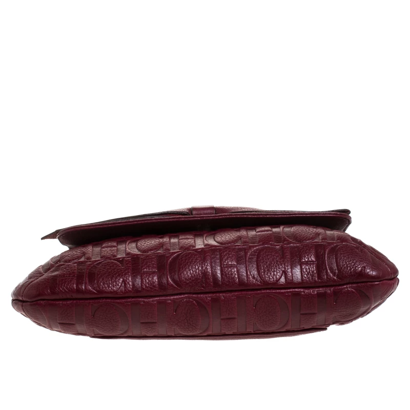 Carolina Herrera Burgundy Monogram Leather Audrey Shoulder Bag Women