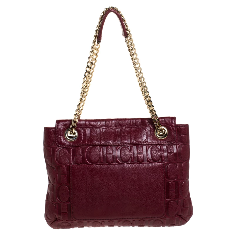 Carolina Herrera Burgundy Monogram Leather Audrey Shoulder Bag Women