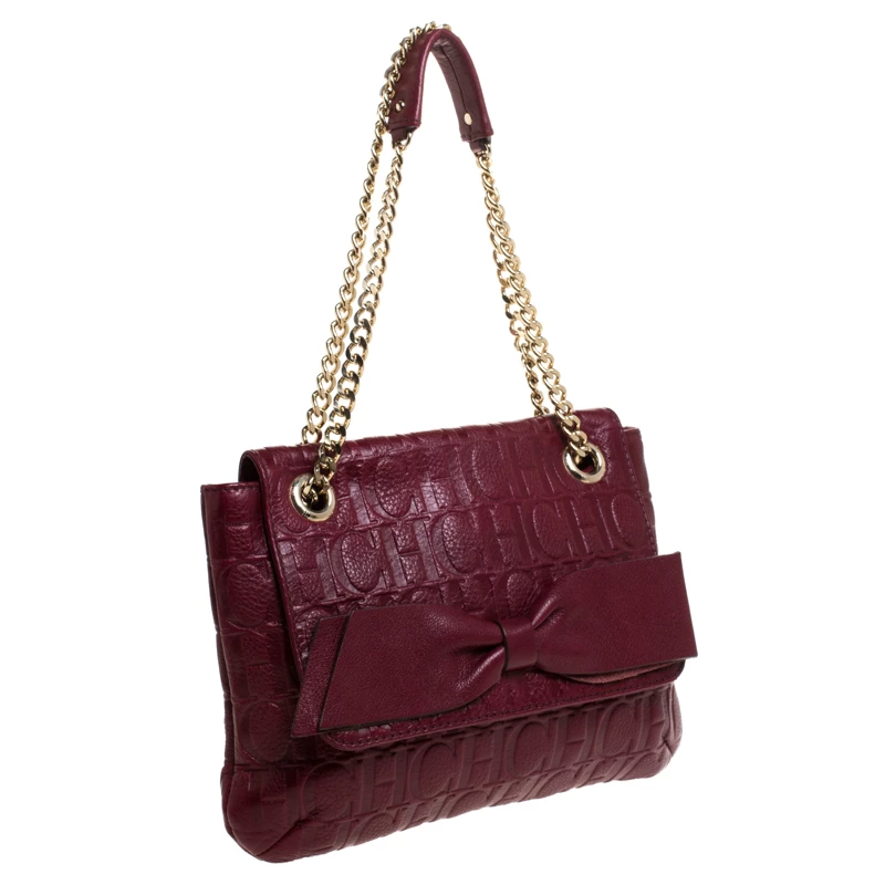 Carolina Herrera Burgundy Monogram Leather Audrey Shoulder Bag Women