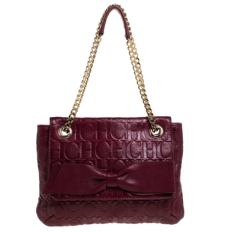 Carolina Herrera Burgundy Monogram Leather Audrey Shoulder Bag Women