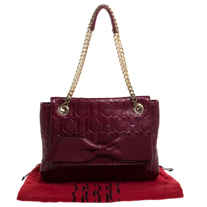 Carolina Herrera Burgundy Monogram Leather Audrey Shoulder Bag Women