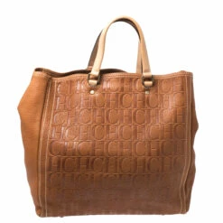 Carolina Herrera Brown Monogram Leather Shopper Tote Women