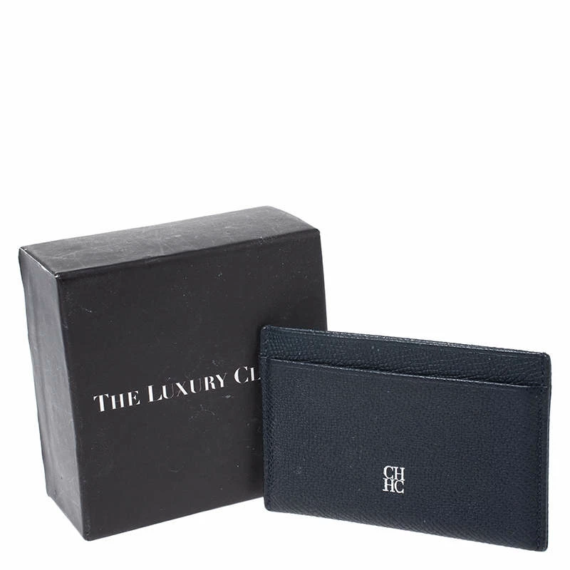 Carolina Herrera Navy Blue Leather Card Holder Women