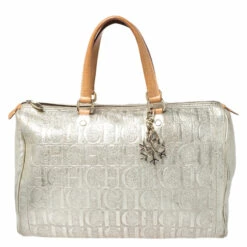 Carolina Herrera Metallic Gold Large Andy Boston Bag With Charm Women