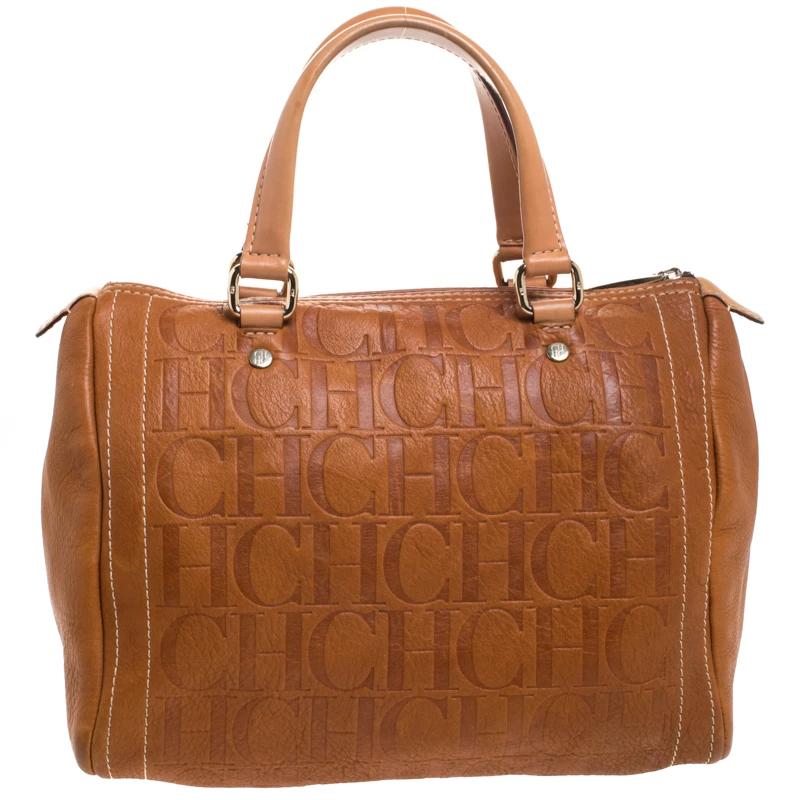 Carolina Herrera Brown Leather Medium Andy Boston Bag Women