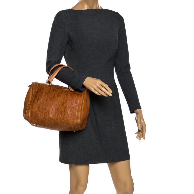 Carolina Herrera Brown Leather Medium Andy Boston Bag Women