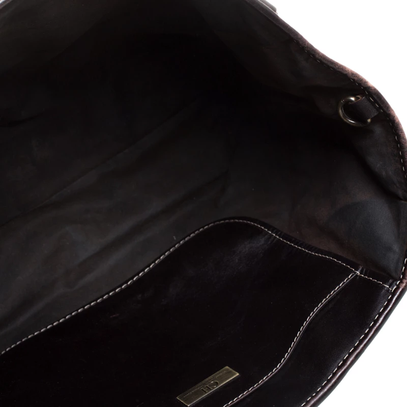 Carolina Herrera Red/Dark Brown Monogram Embossed Leather Shopper Tote Women