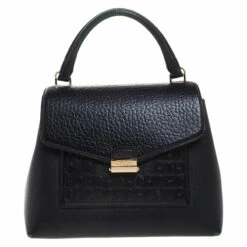 Carolina Herrera Blue Monogram Leather Top Handle Bag Women - Black