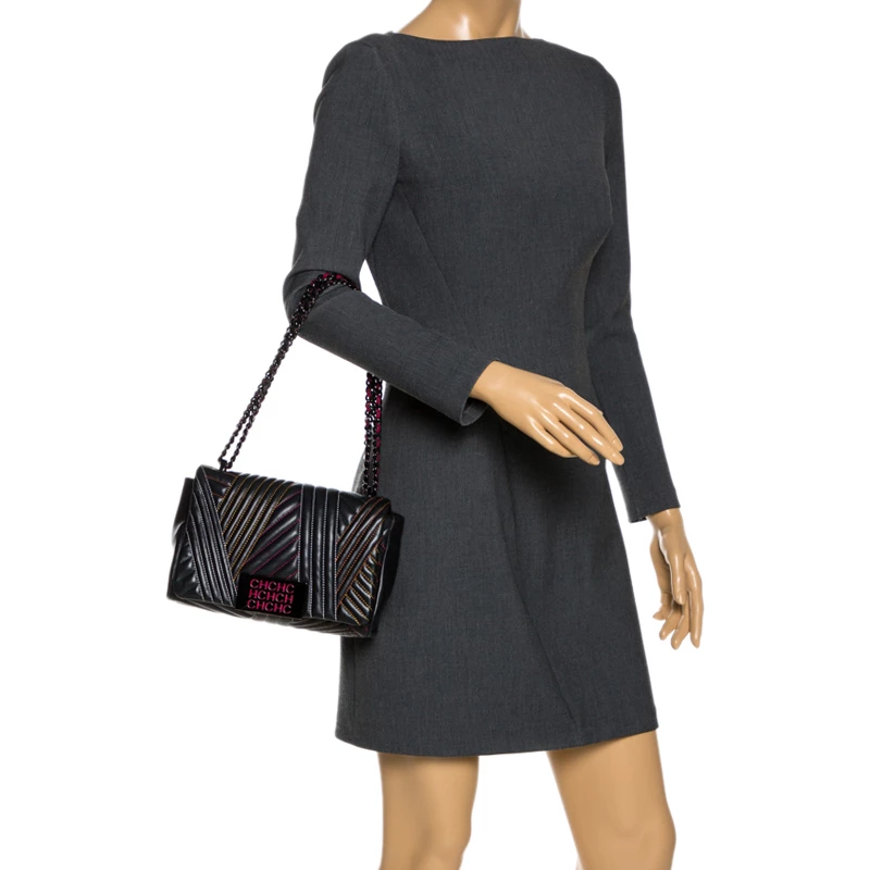 Carolina Herrera Black Quilted Leather Bimba Flap Shoulder Bag Women