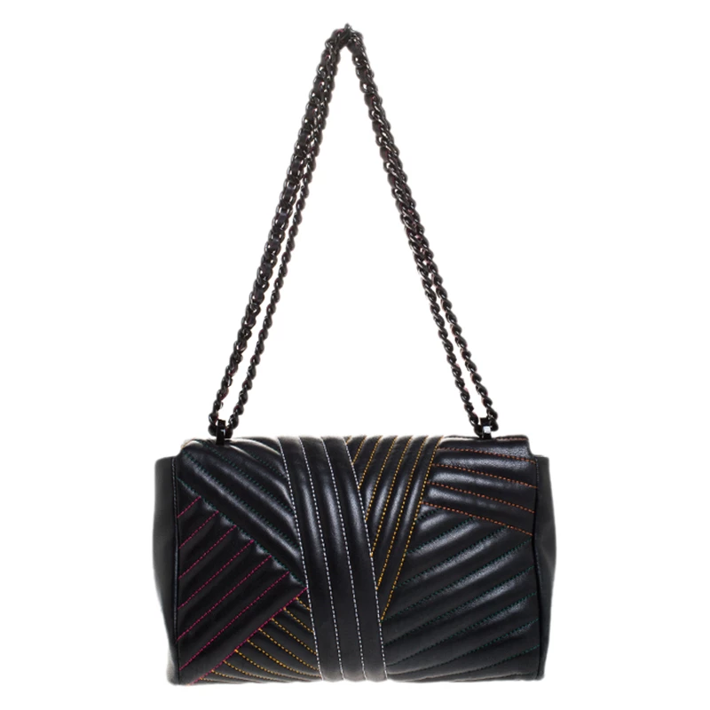 Carolina Herrera Black Quilted Leather Bimba Flap Shoulder Bag Women