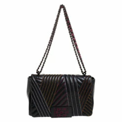 Carolina Herrera Black Quilted Leather Bimba Flap Shoulder Bag Women