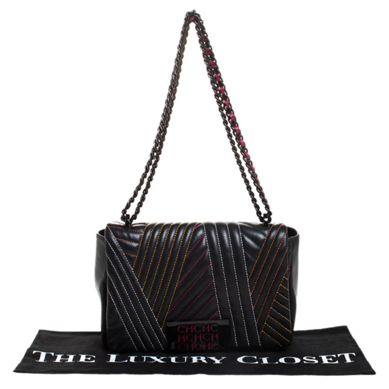 Carolina Herrera Black Quilted Leather Bimba Flap Shoulder Bag Women