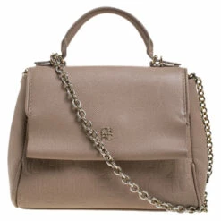 Carolina Herrera Beige Leather Minueto Top Handle Bag Women