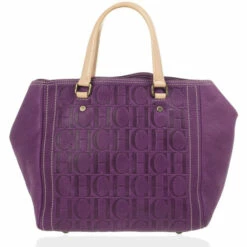 Carolina Herrera Purple Monogram Embossed Tote Women