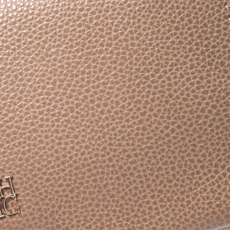 Carolina Herrera Beige Leather Flap Crossbody Bag Women