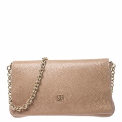 Carolina Herrera Beige Leather Flap Crossbody Bag Women